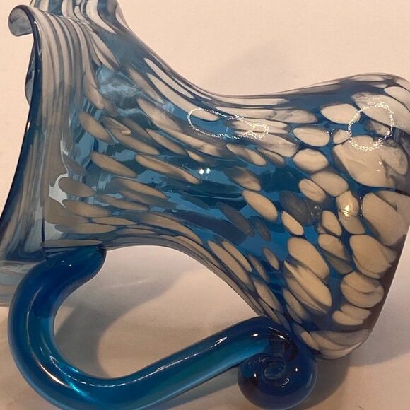 Rainbow Small Mini Pitcher Splatter Vase Blue White Hand Blown Hand Painted - Picture 10 of 13